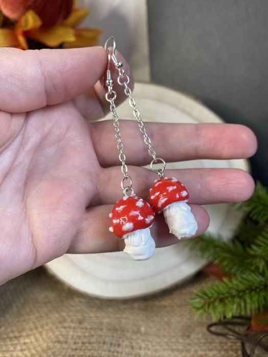 Kolczyki muchomory, kolczyki z gliny polimerowej