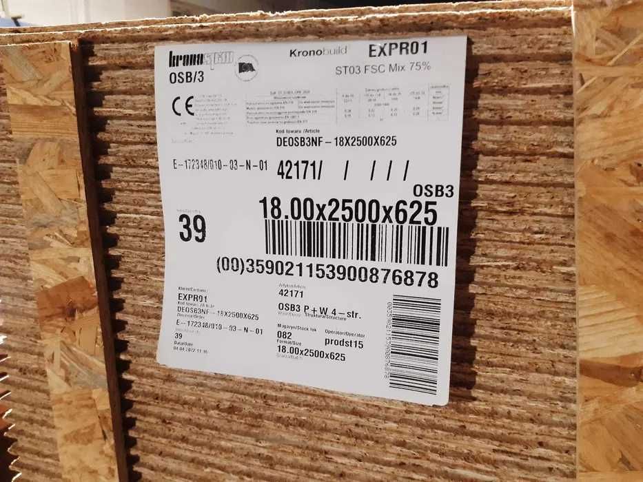 Płyta OSB 12, 15, 18, 22, 25 mm 625x2500 mm / pióro-wpust