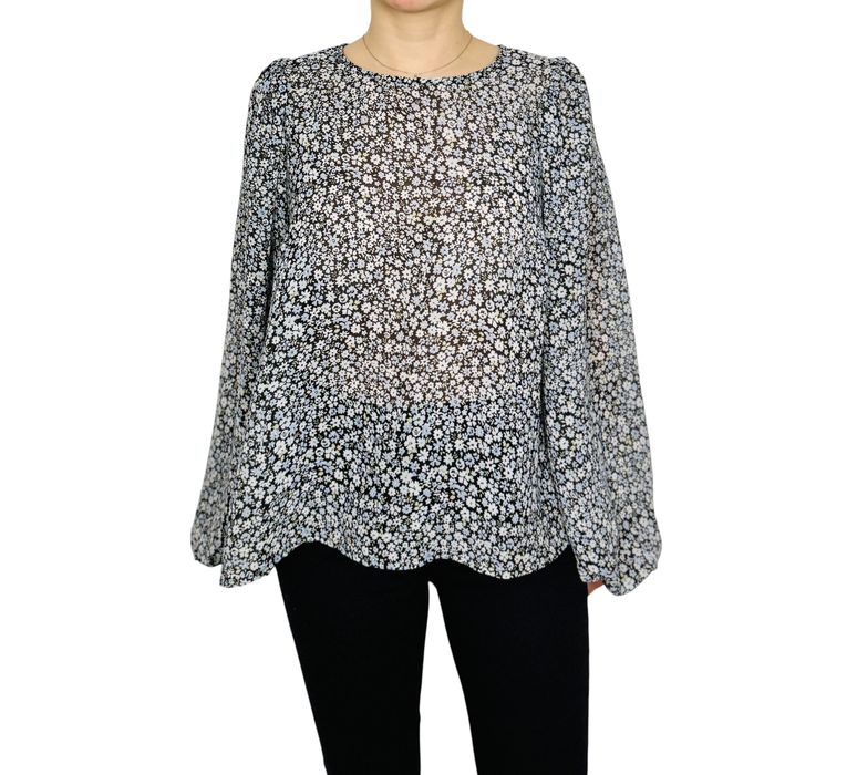 Czarna szyfonowa bluzka w drobne kwiaty L 40