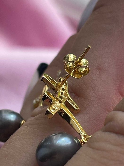 Серьги с натуральным черным жемчугом 9x8 мм 925 пробы