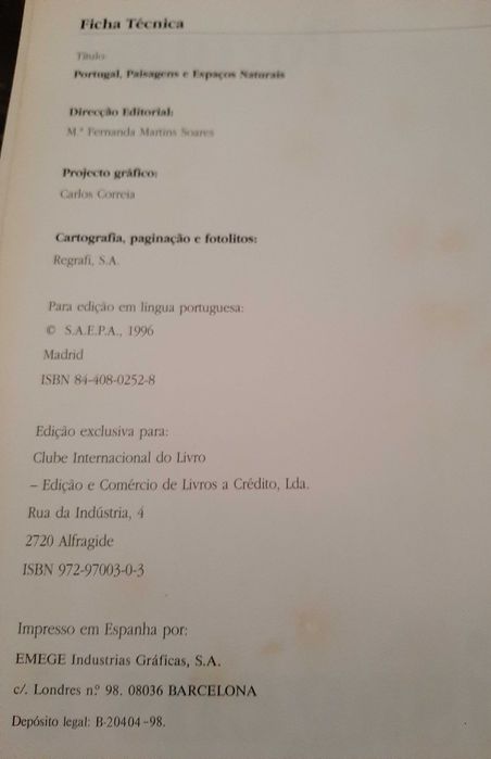 Livro de paisagens  de Portugal