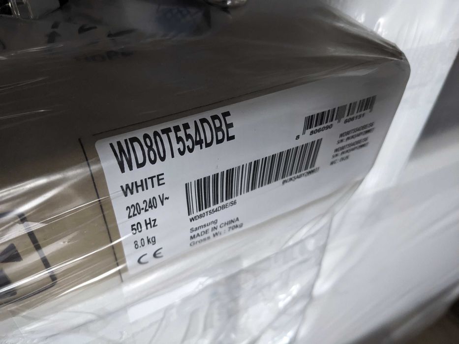 Samsung WD80T554DBE, Pralko-suszarka AI z technologią AirWash, 8/5 kg