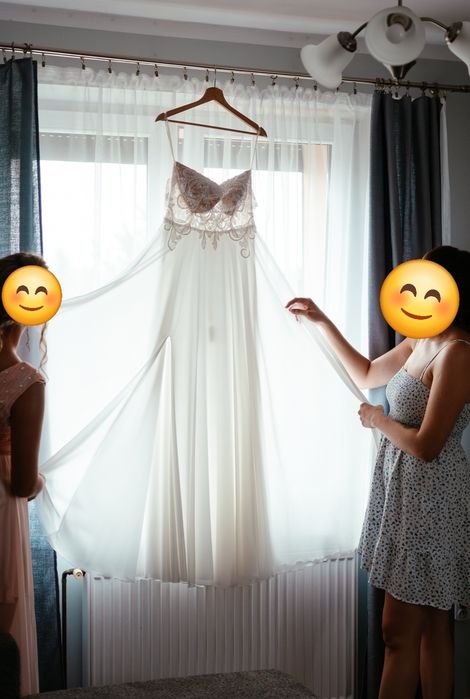 Suknia ślubna boho, glamour koronka/muślin (koronkowa, muślinowa)