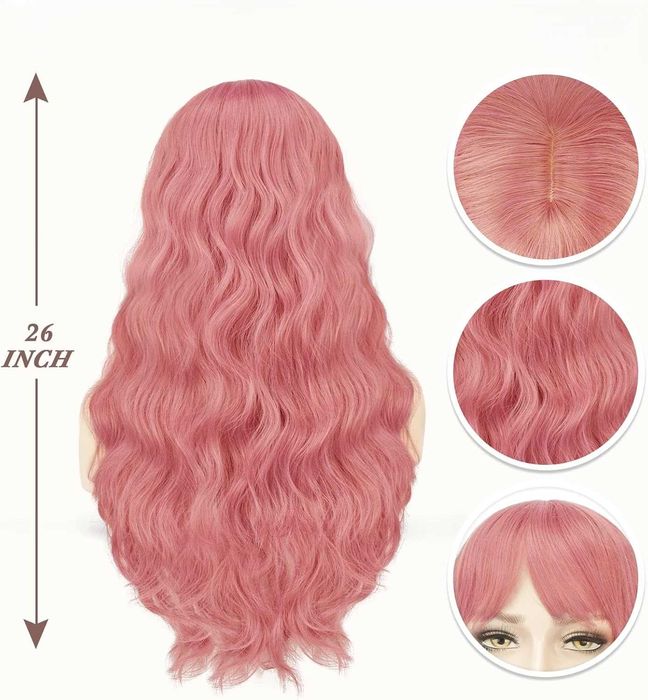 BARSDAR Długa Falowana Peruka z Grzywką 65 cm