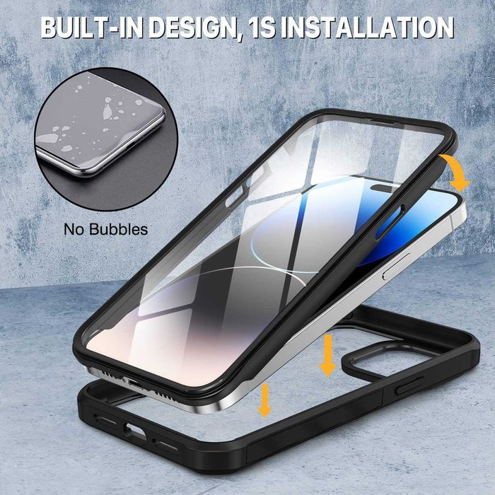 CENHUFO etui iPhone 14 Pro pancerne etui magsafe 360 + szkło na aparat