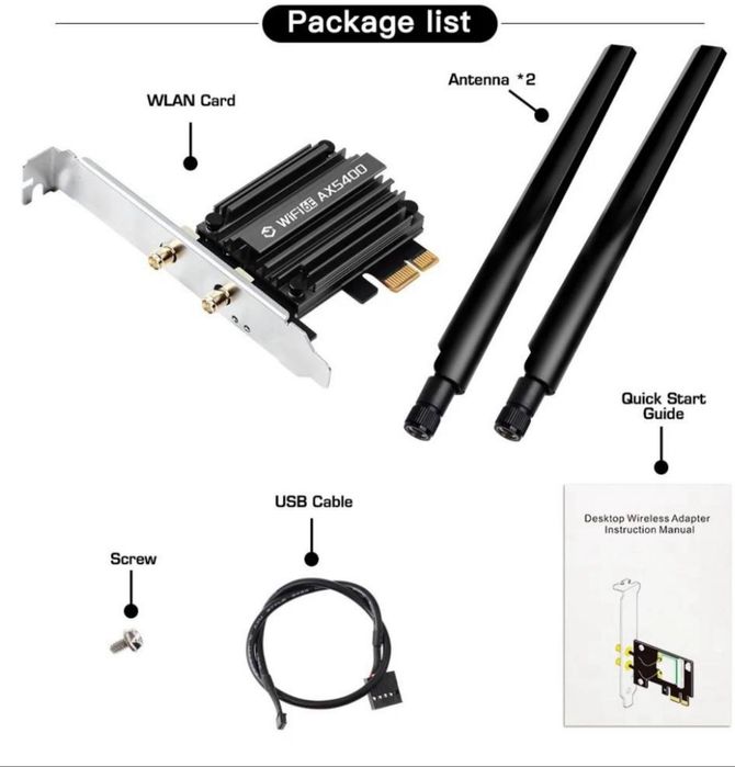 WIFI6 + Bluetooth 5.3 контролер AX5400 2.4G/5G/6Ghz PCIe адаптер Fenvi