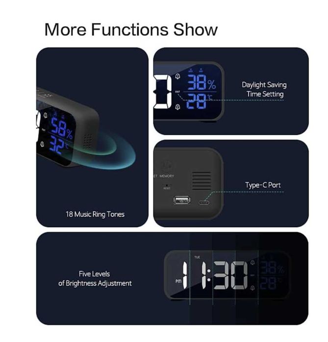 Cyfrowy budzik LED z funkcją drzemki lustrzany na USB