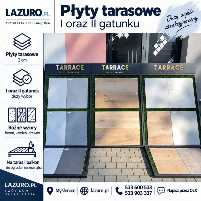 Płyty tarasowe 1 i 2 gatunek | 2 cm i 3 cm | Duży wybór | Niskie ceny