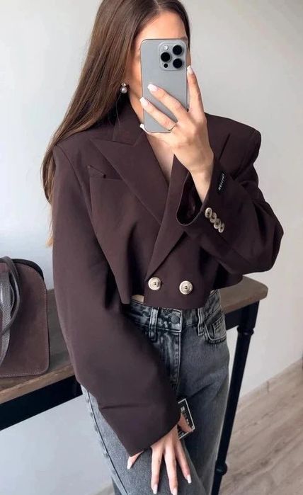 Brązowa czekoladowa krótka marynarka Belluci S M 36 38