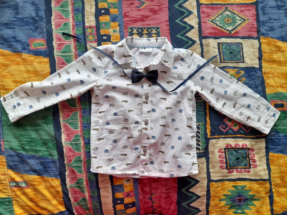 Biała koszula + mucha dla chłopca 86