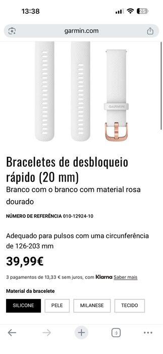 Bracelete Silicone Garmin quick release 20mm NOVA