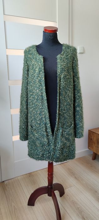 Długi zielony kardigan sweter sweterek TU S do XL bez guzików
