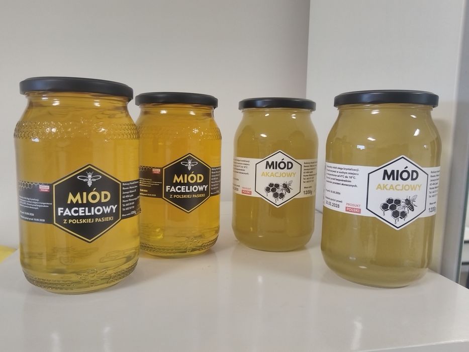Miód Akacjowy i Faceliowy 4 sztuki po 1200g