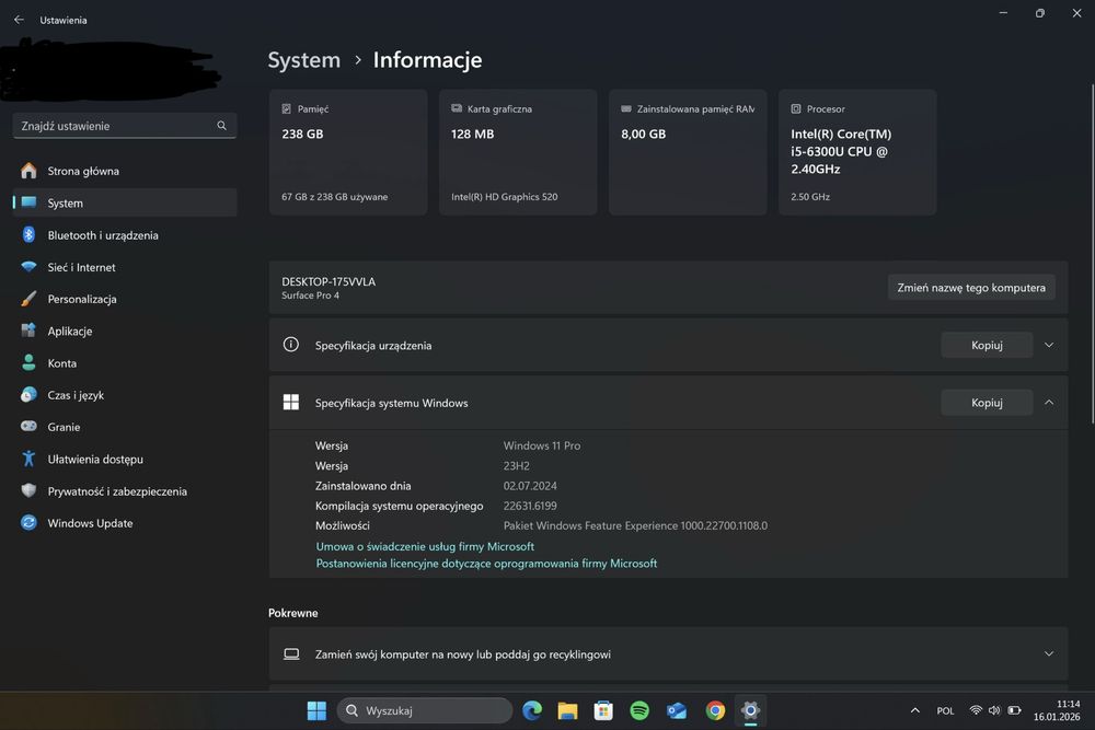 Microsoft Surface Pro 4 256gb 8gb ram Win 11 pro