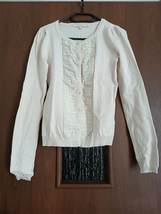 Sweterek rozpinany ze zdobieniem, koronką S Bershka beżowy