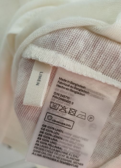 H&M lniany kremowy t-shirt basic classy 100% len jakość