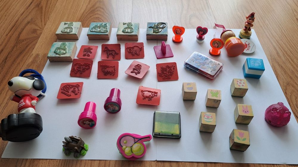 Zestaw stępli, pieczątek dla dzieci - 32 sztuki wraz z tuszami