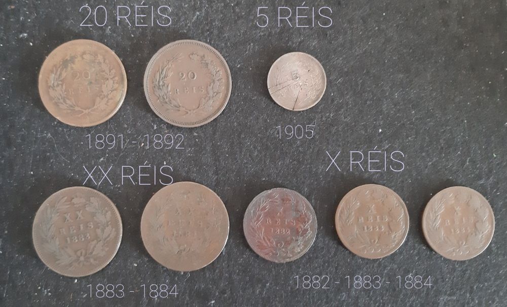 Moedas Monarquia-D.Luiz- XRéis - XXRéis - D.Carlos I- 10Réis - 20Réis