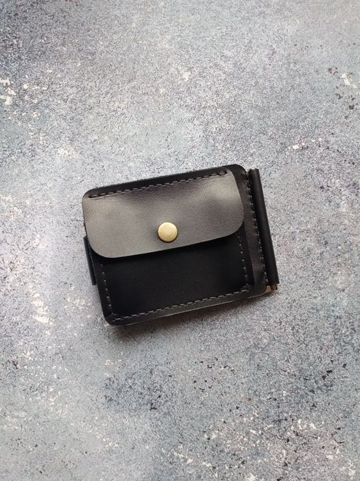 Шкіряний зажим затискач з монетницею прижим для купюр гаманець кошелек