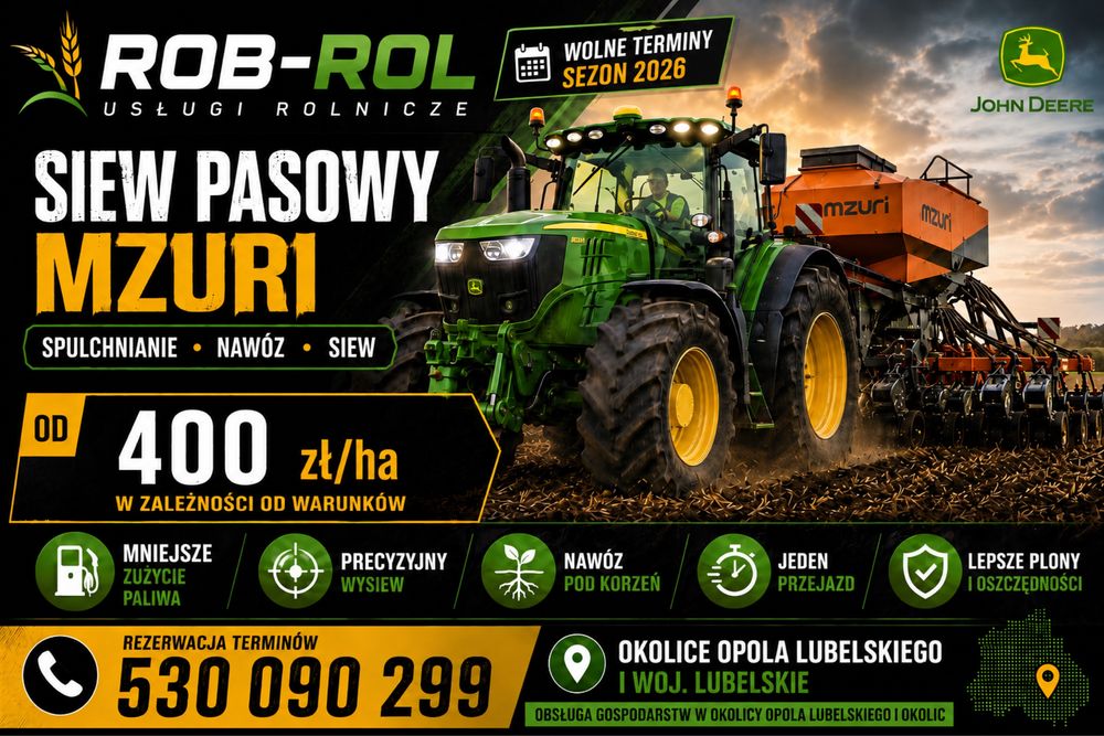Usluga siewy pasowego technologia Strip-Till
