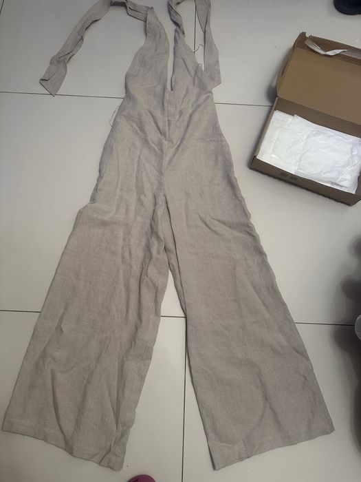 Przepiękny kombinezon z dekoldem holter 100% len Massimo Dutti 36