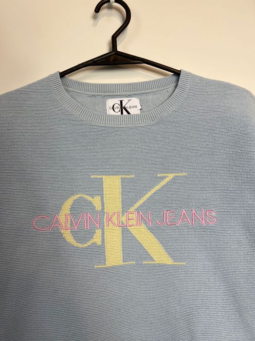 Bluza Calvin Klein Jeans baby blue boxy fit big logo