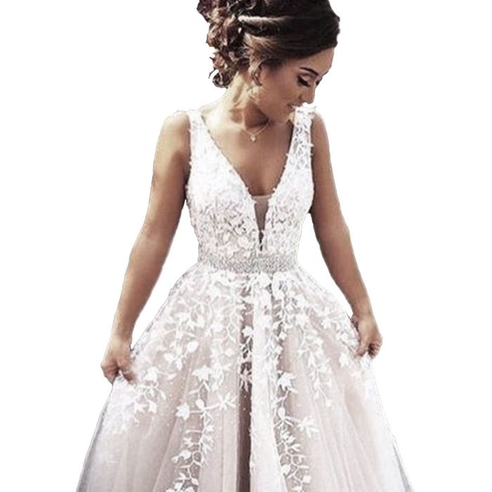 suknia ślubna koronka dekolt V plecy V 36 S