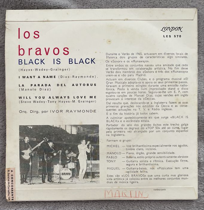 Vinil Los Bravos 45 rpm Black is black