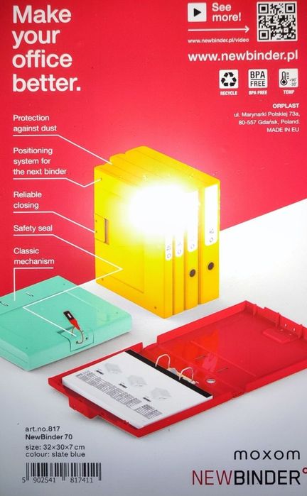 Segregator biurowy do dokumentów NewBinder 70 MOXOM szaroniebieski 5 sztuk