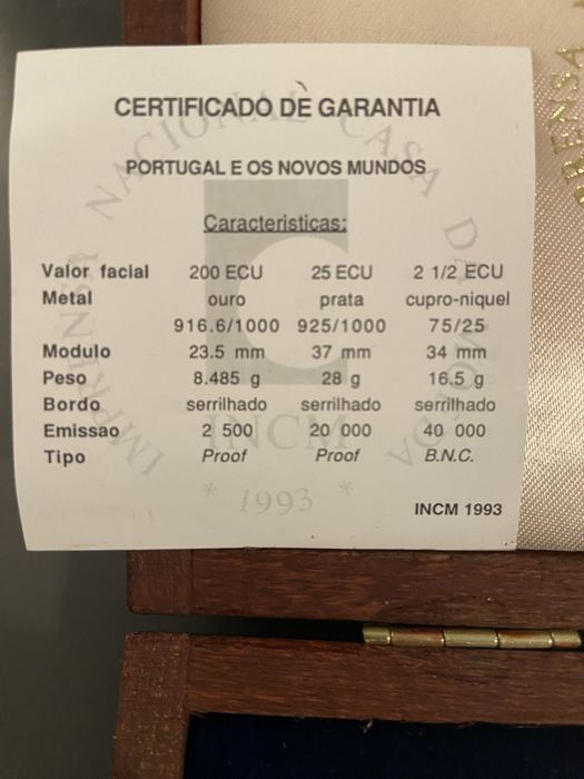 Moeda Ouro 200 ECU (8.485g) Bartolomeu Dias