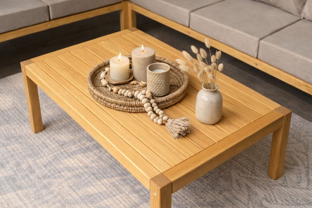 Meble ogrodowe narożnik boho z poduchami – zestaw wypoczynkowy