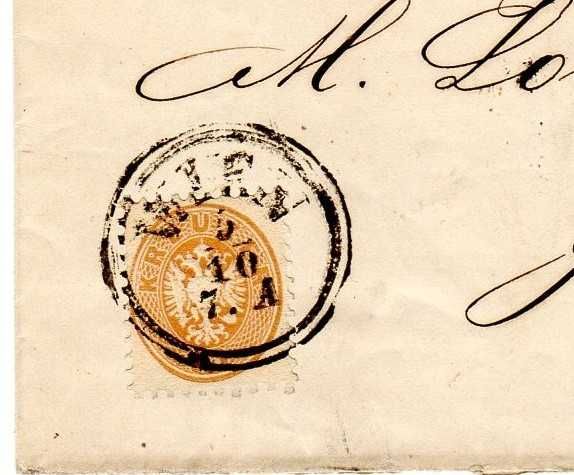 RARA Carta de 1865 com Selo Postal da Áustria de 15 Kreuzer