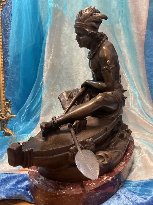 Escultura índio bronze 37 cm