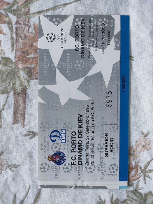 Bilhete FC Porto D. Kiev 1995 liga dos campeões