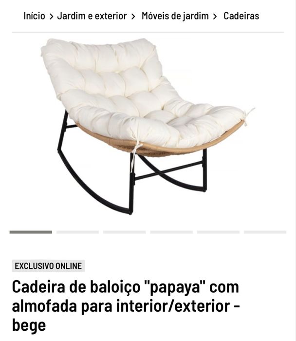Cadeira de baloiço com almofada para interior/exterior - bege