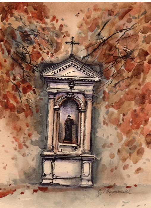 Kapliczka w Lubartowie , 15x20  cm Akwarela