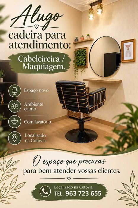 Alugo cadeira para atendimento. Cabeleireira
