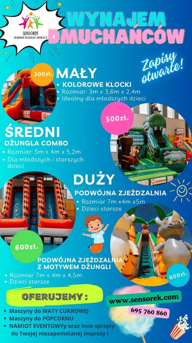 Wynajem zamków dmuchanych, dowóz, gratisy ANIMACJA PIANA PARTY