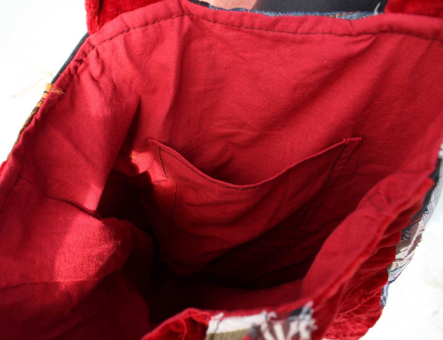 Torebka ręcznie uszyta patchwork welur czerwona