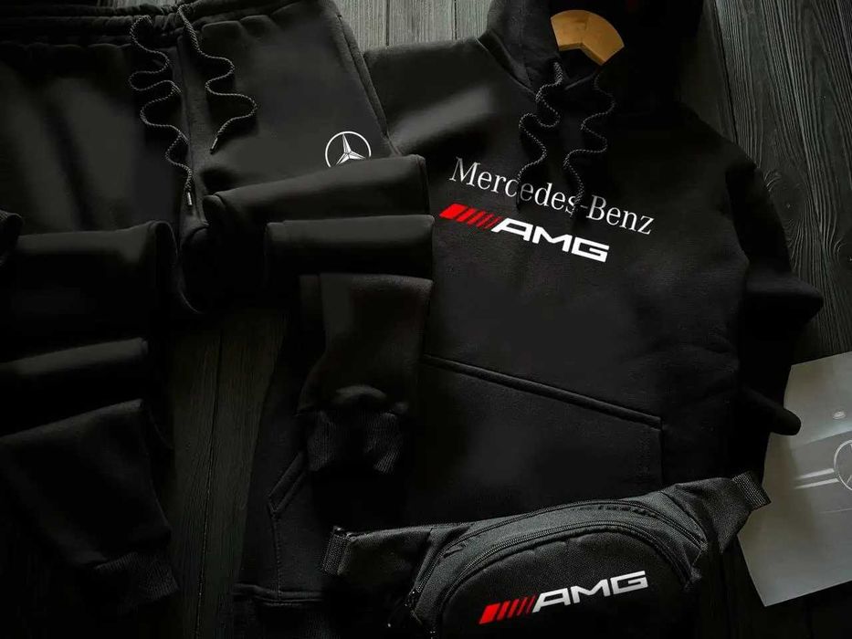 Спортивный костюм мужской на флисе Mercedes Benz AMG толстовка штаны