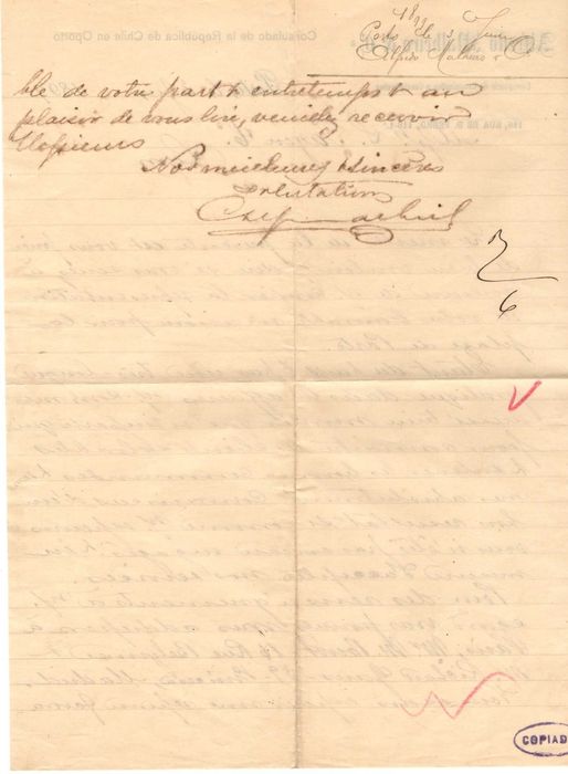 Ofício do Consulado do Chile na cidade do Porto (1889)