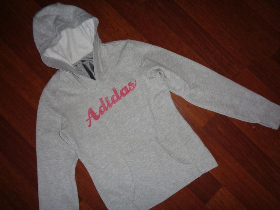ADIDAS oryginalna szara bluza z kapturem kangurka z otworami na kciuk