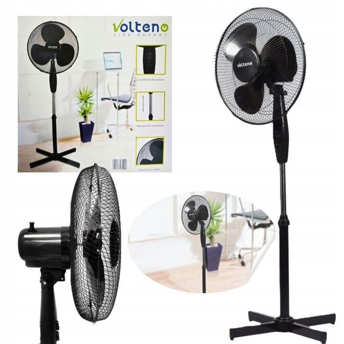 Wentylator Podłogowy Cichy 3 Prędkości Volteno VO0027 40W Czarny NOWY