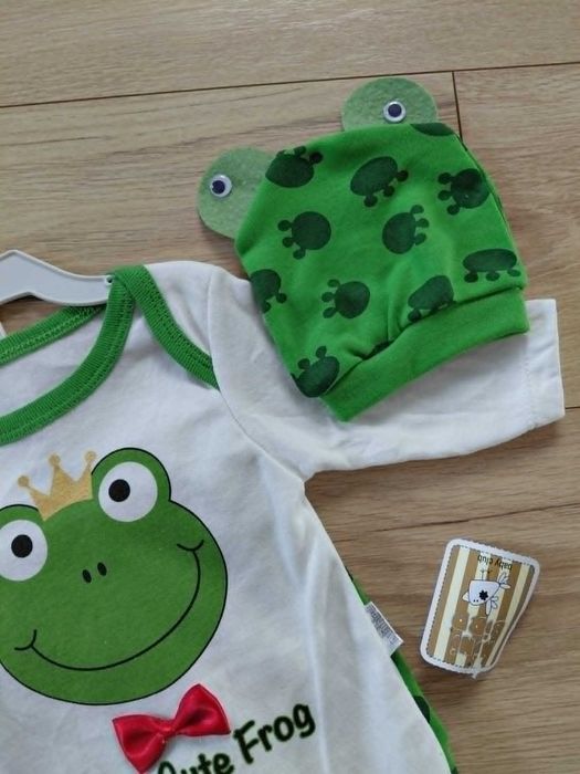 Komplet dla maluszka body półśpiochy czapka żaba 68