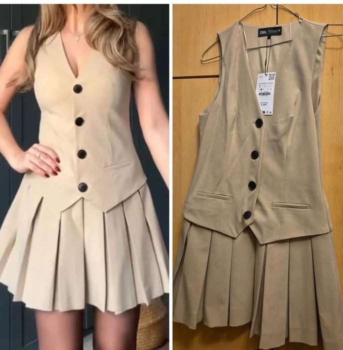 Zara nowa sukienka o kroju kamizelki z plisami  XS / 34