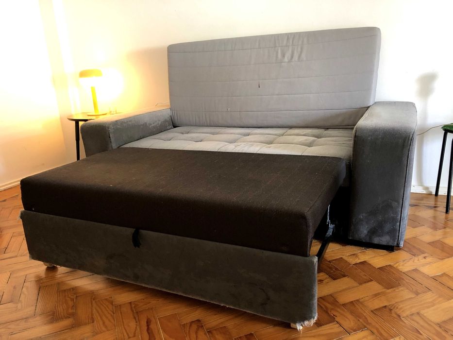 Sofá-Cama Cinzento Extensível