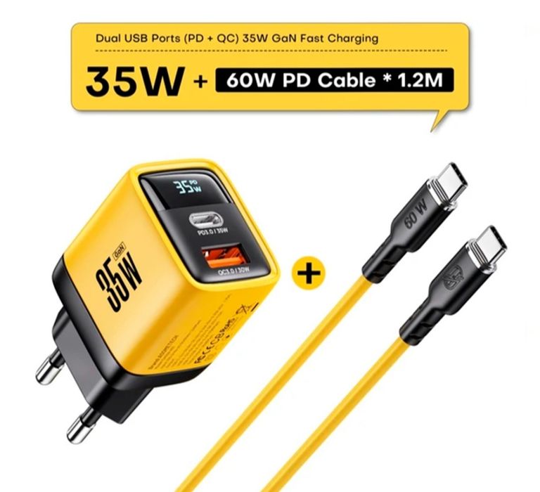Зарядное устройство Asometech 35W GaN PD 3.0 QC 3.0 Type-C USB Жёлтый