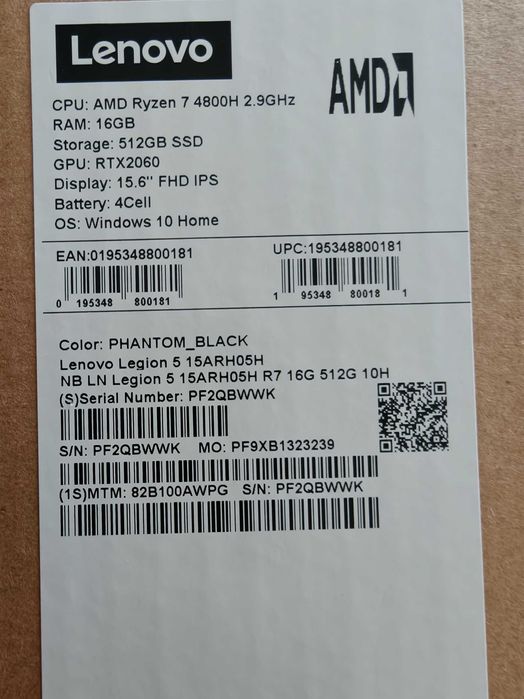 Lenovo Legion 15ARH05H / RTX 2060 / Ryzen 7 / 16Gb DDR4