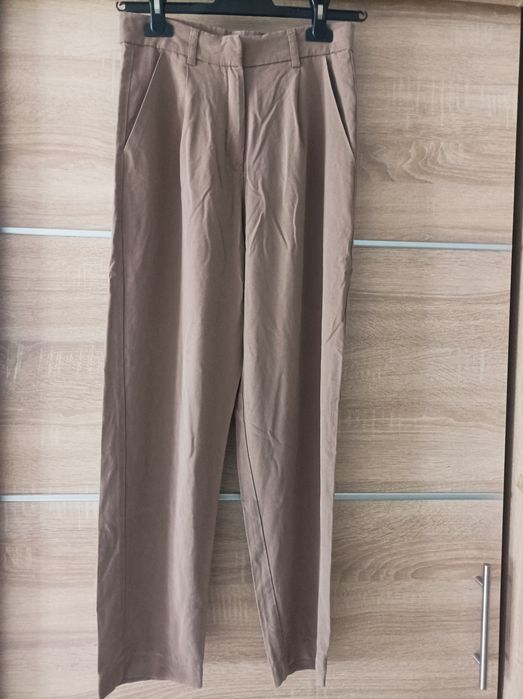 Kauf dich gluecklich, eleganckie materiałowe spodnie, wiskoza, S, brąz