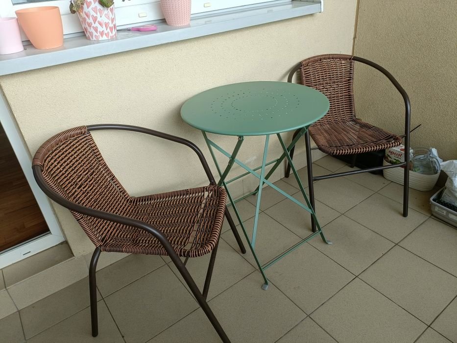 Zielony stolik balkonowy + 2 krzesła